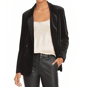 Aqua Womens Velvet Double-Breasted Blazer-XS Black